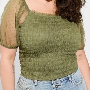 Torrid Dot Mesh Square Neck Smocked Crop Top Plus Size 2x NWT